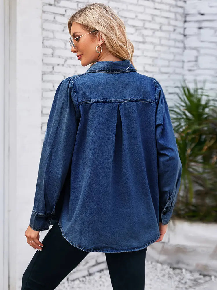 Vintage Washed Pointed Collar Denim Shirt