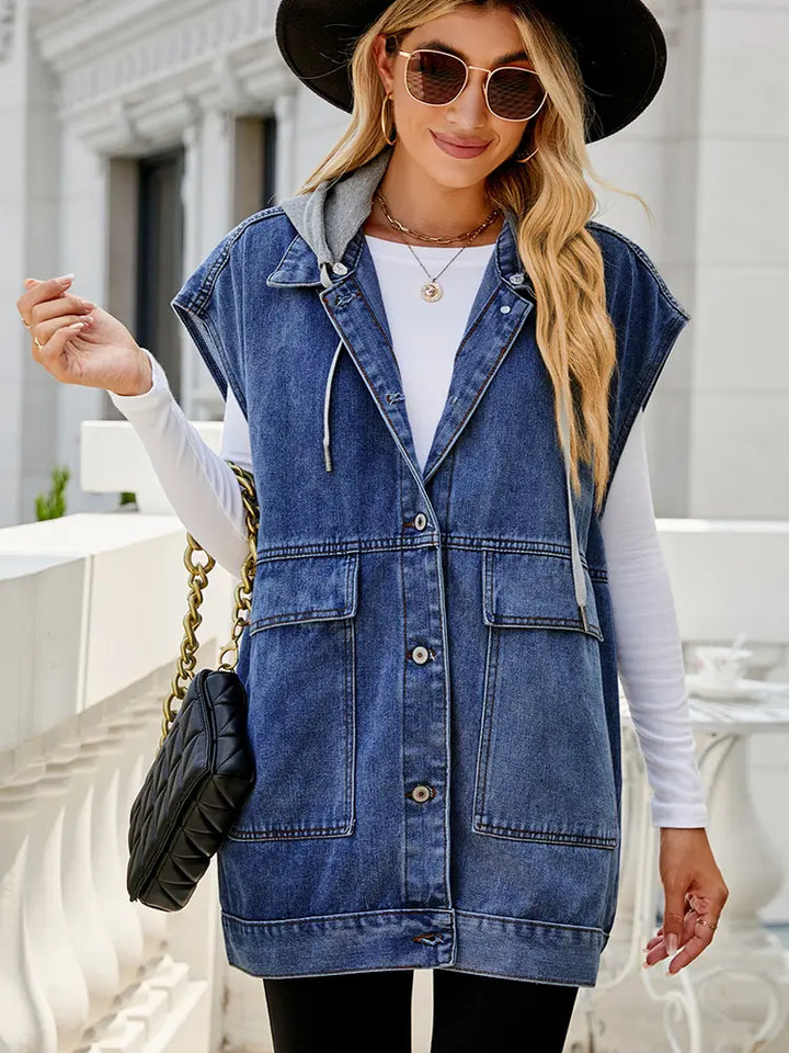 Trendy Sleeveless Denim Vest