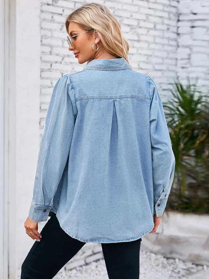 Vintage Washed Pointed Collar Denim Shirt