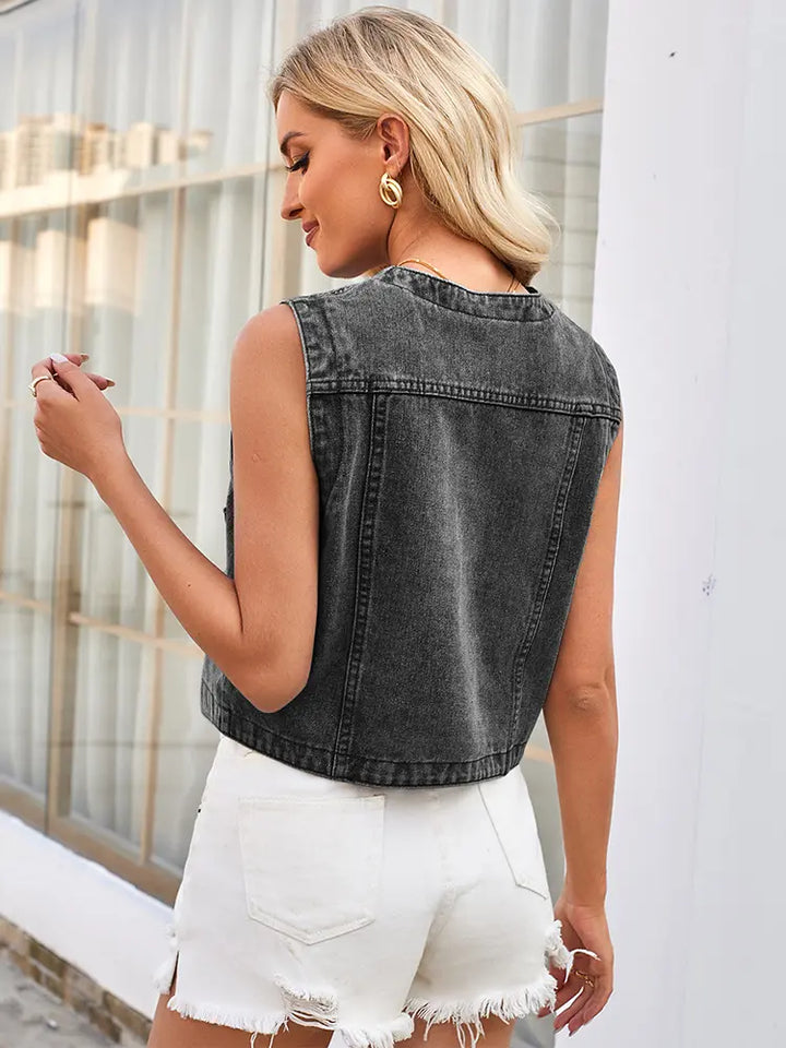 Spring Washed Denim Vest Top