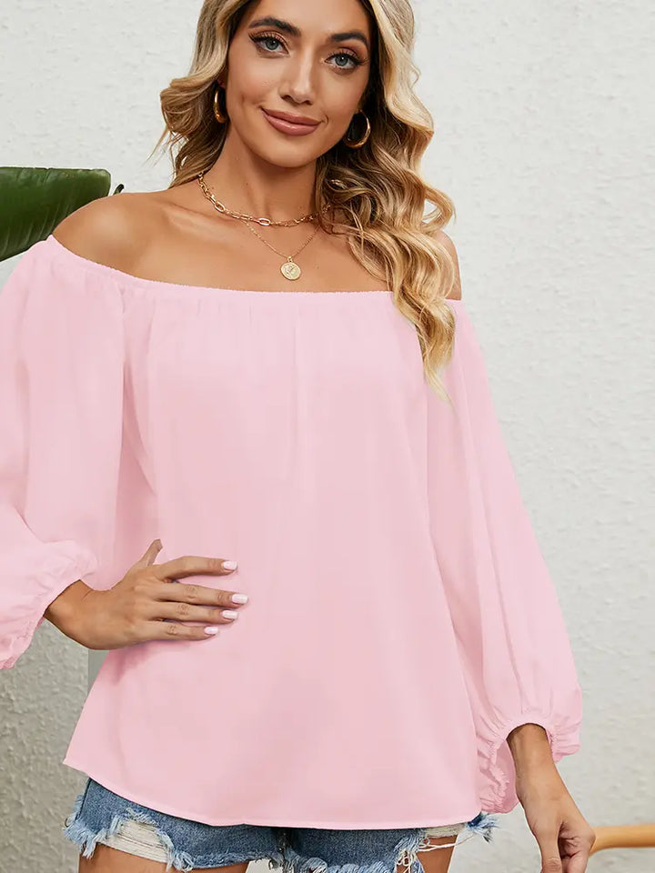 Off-Shoulder Solid Chiffon Blouse