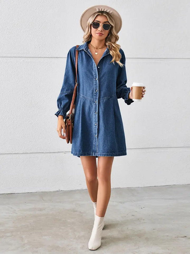 Loose Washed Patchwork Denim Dress