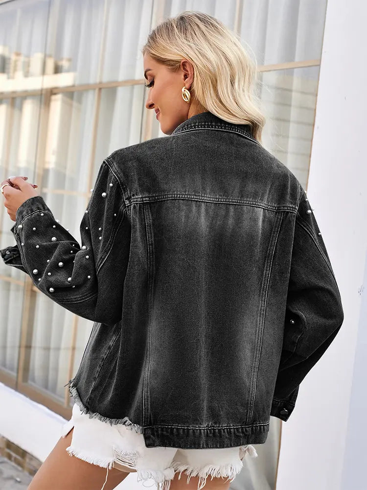 Beaded Washed Denim Jacket