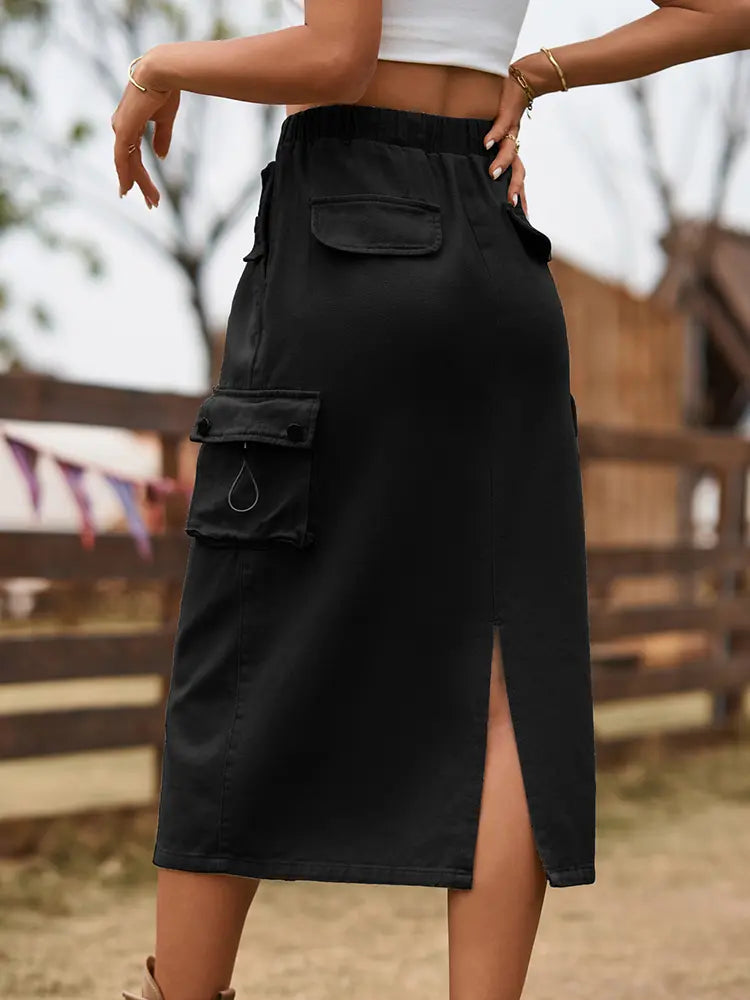 Drawstring Waist Denim Skirt