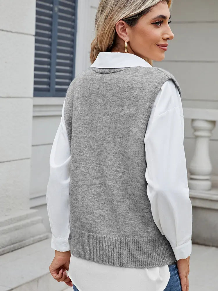 Trendy Button-Up Knit Vest Sweater