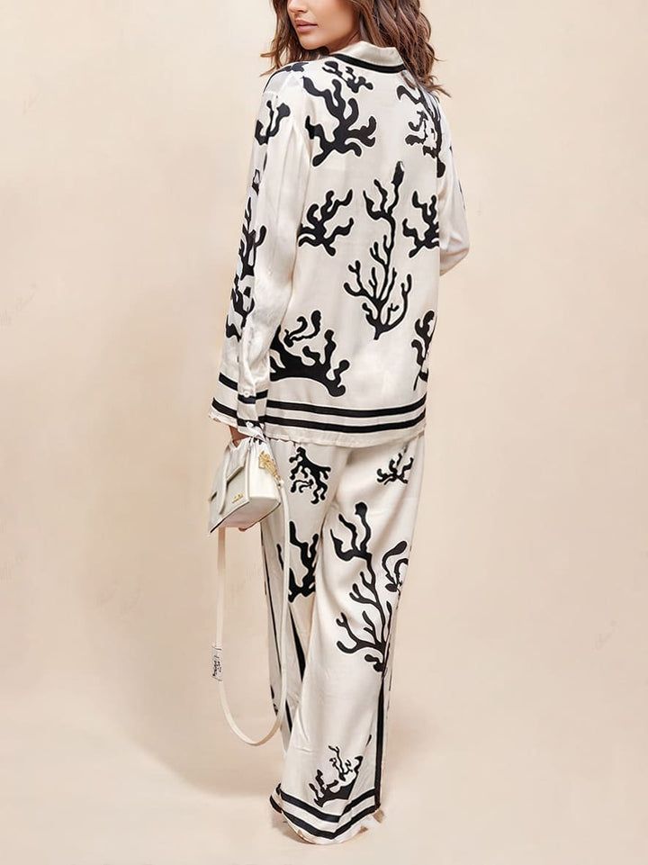 Wide-Leg Silhouette Printed Pants-Set