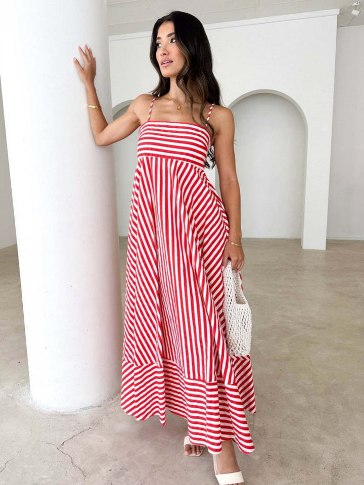 Striped Thin Strappy Midi Dress