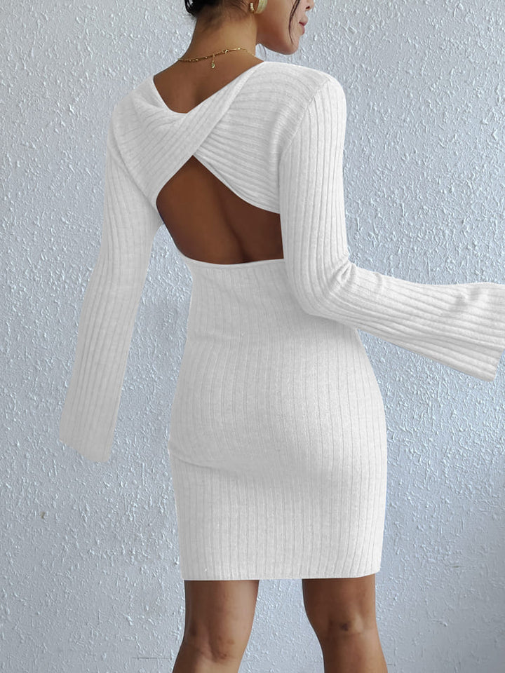 Backless Solid Knit Sweater Dress