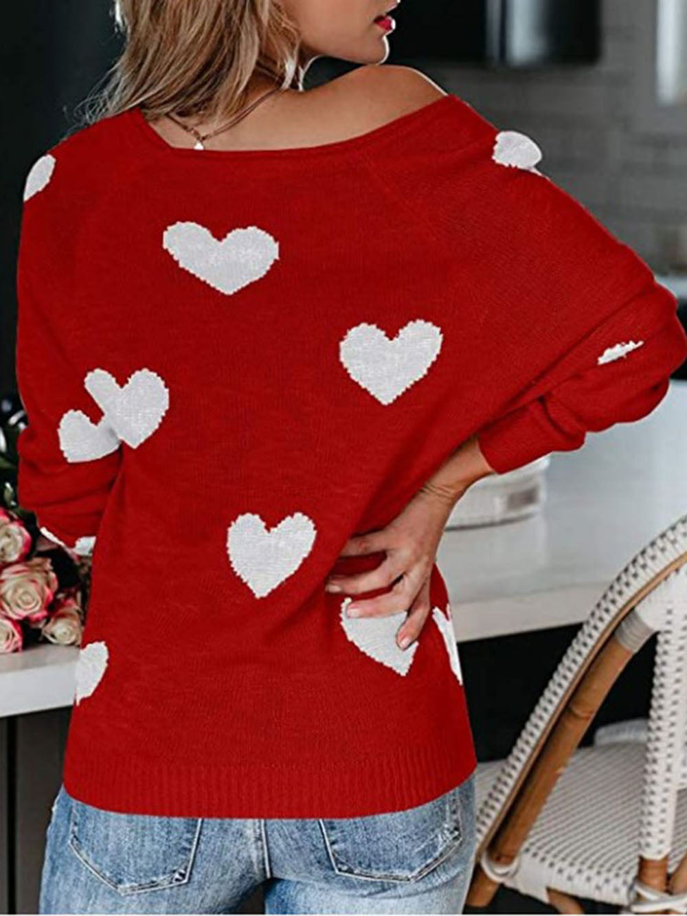 Valentine's Day V-Neck Knit Sweater