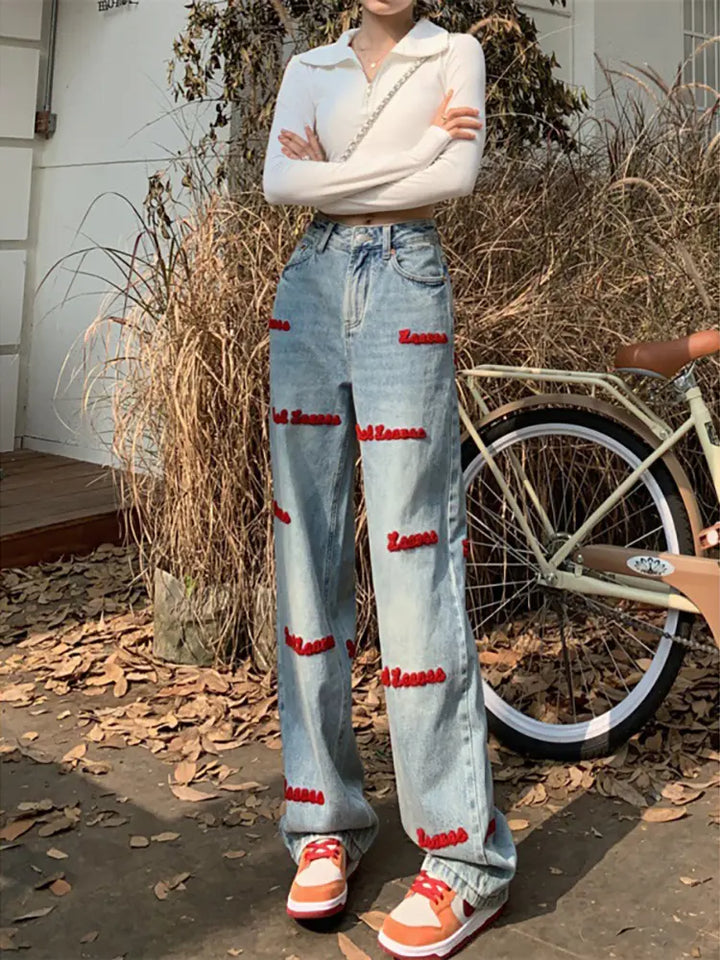 Embroidered High-Waist Jeans