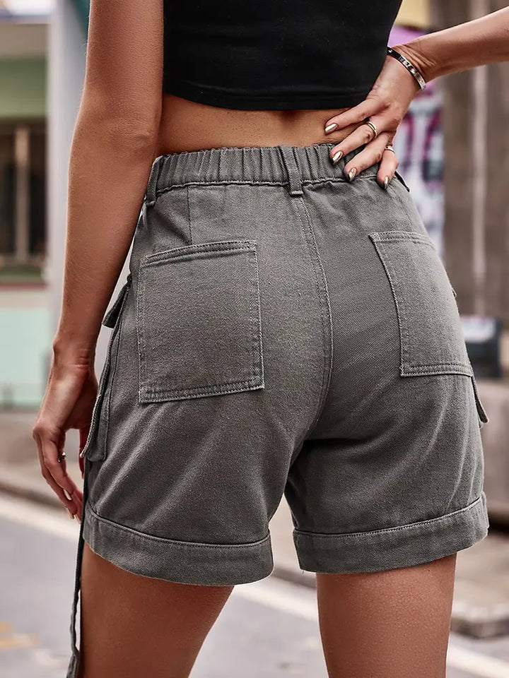 American-Style Cargo Denim Shorts