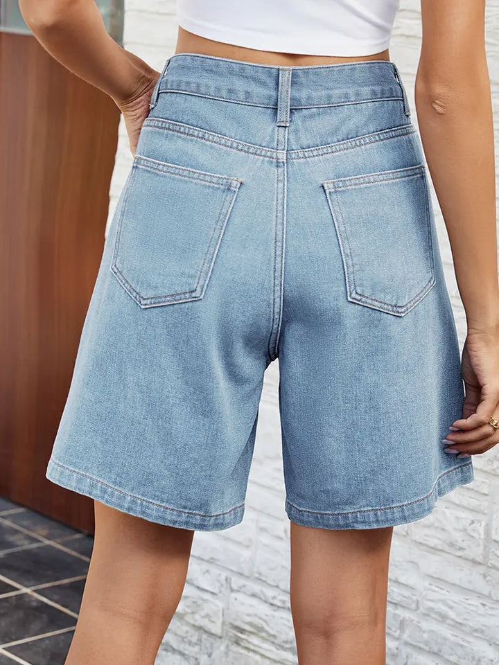 Adjustable Waist Denim Bermuda Shorts