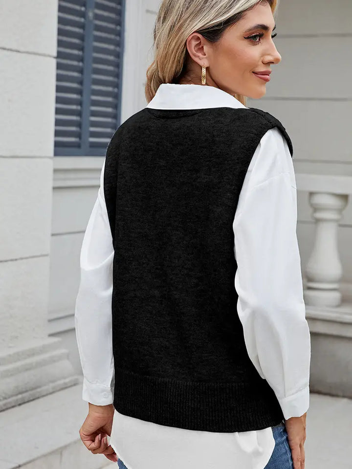 Trendy Button-Up Knit Vest Sweater