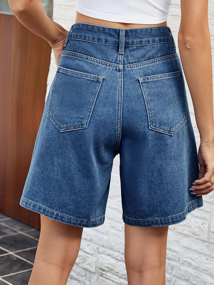 Adjustable Waist Denim Bermuda Shorts