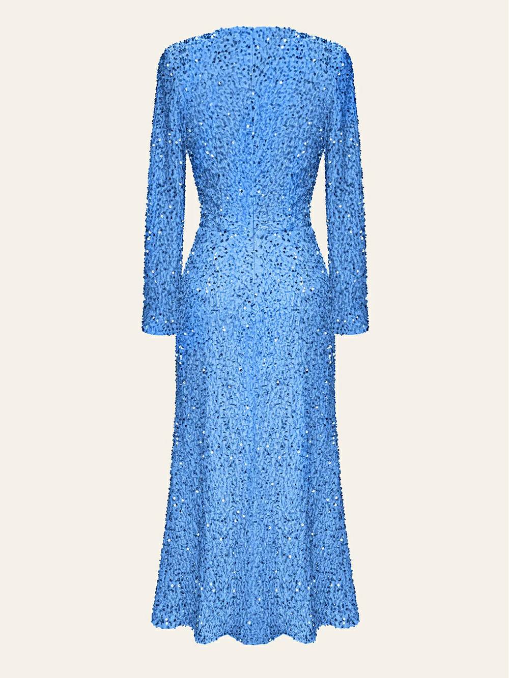 Sequin Decorated Velvet Midi Dress In Blue