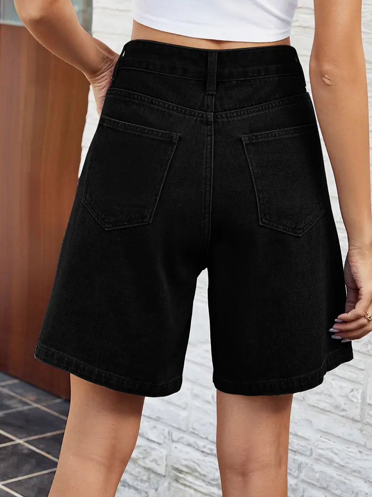 Adjustable Waist Denim Bermuda Shorts