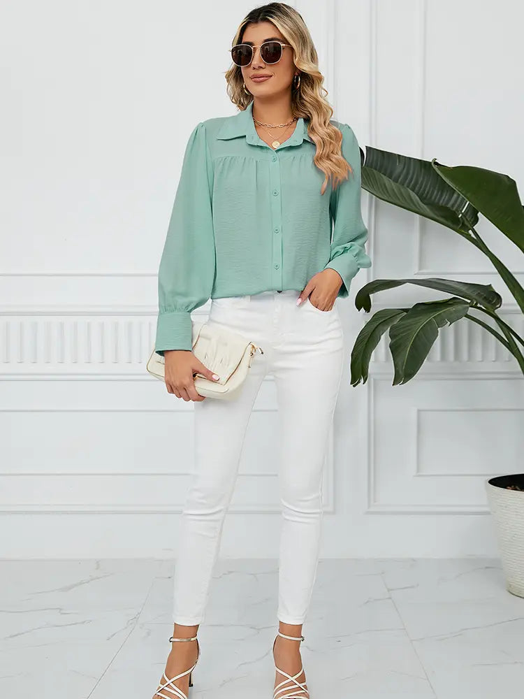 Chiffon Loose-Fit Button-Up Shirt