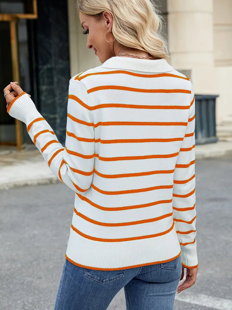 Spring Casual Striped Long-Sleeve Knit Sweater