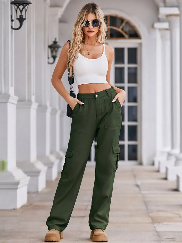 Spring Wash Denim Drawstring Cargo Pants