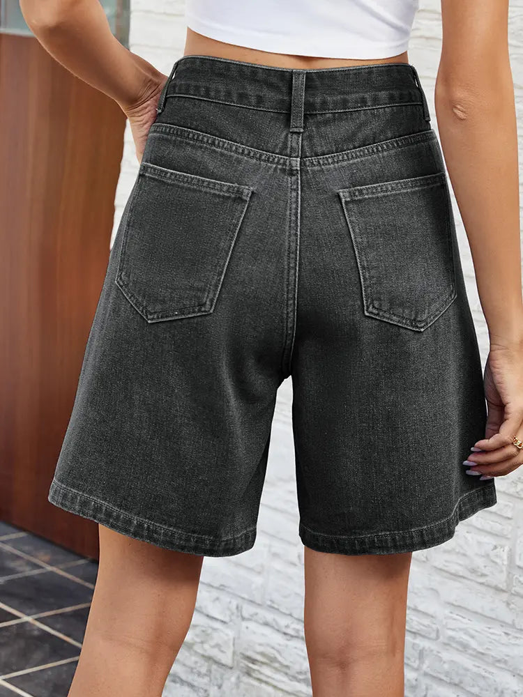 Adjustable Waist Denim Bermuda Shorts