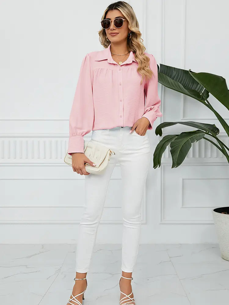 Chiffon Loose-Fit Button-Up Shirt