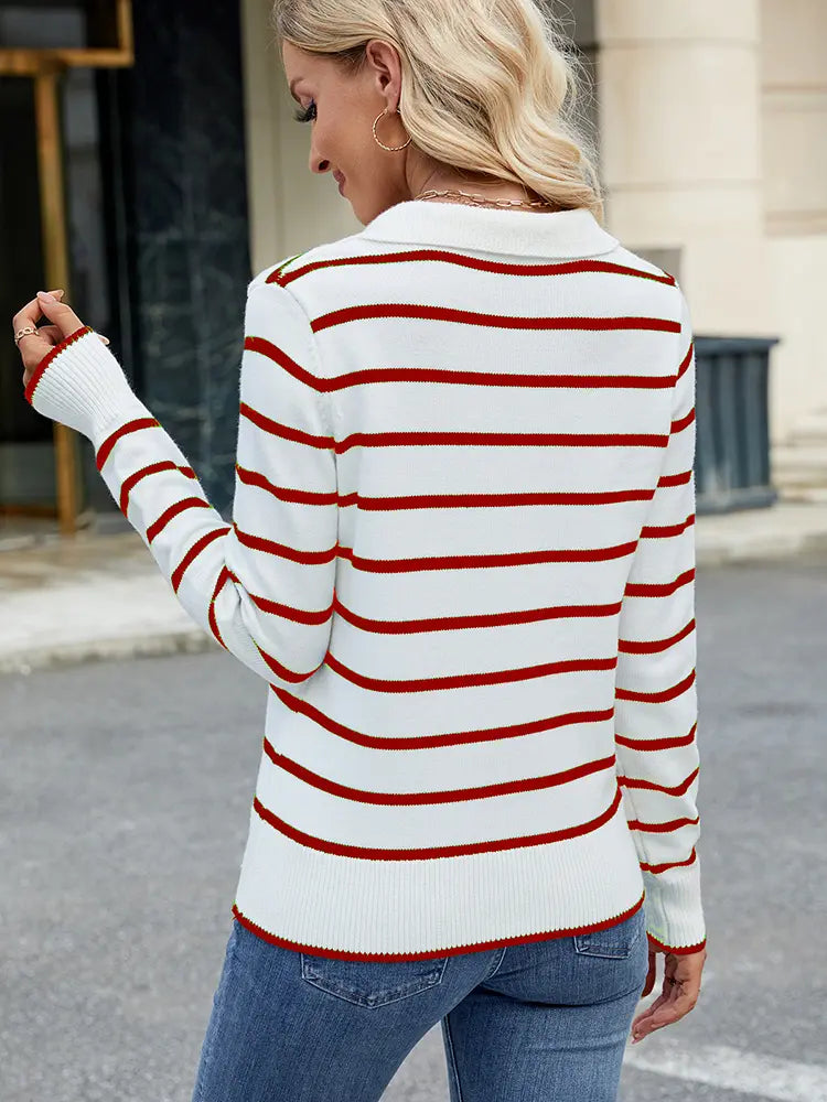 Spring Casual Striped Long-Sleeve Knit Sweater