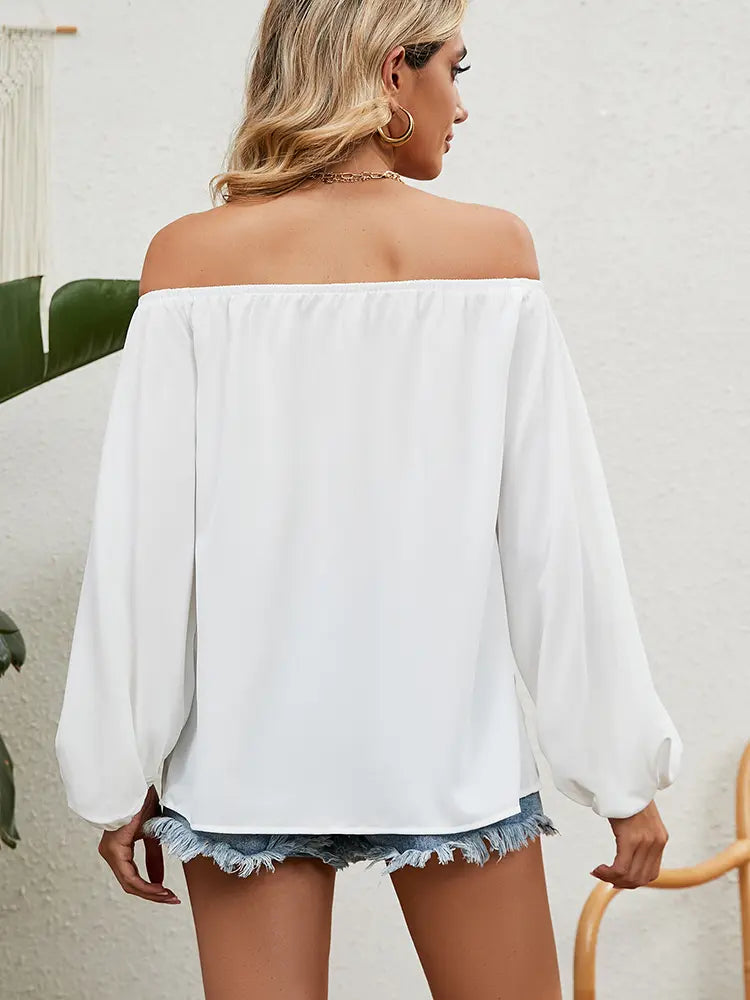 Off-Shoulder Solid Chiffon Blouse