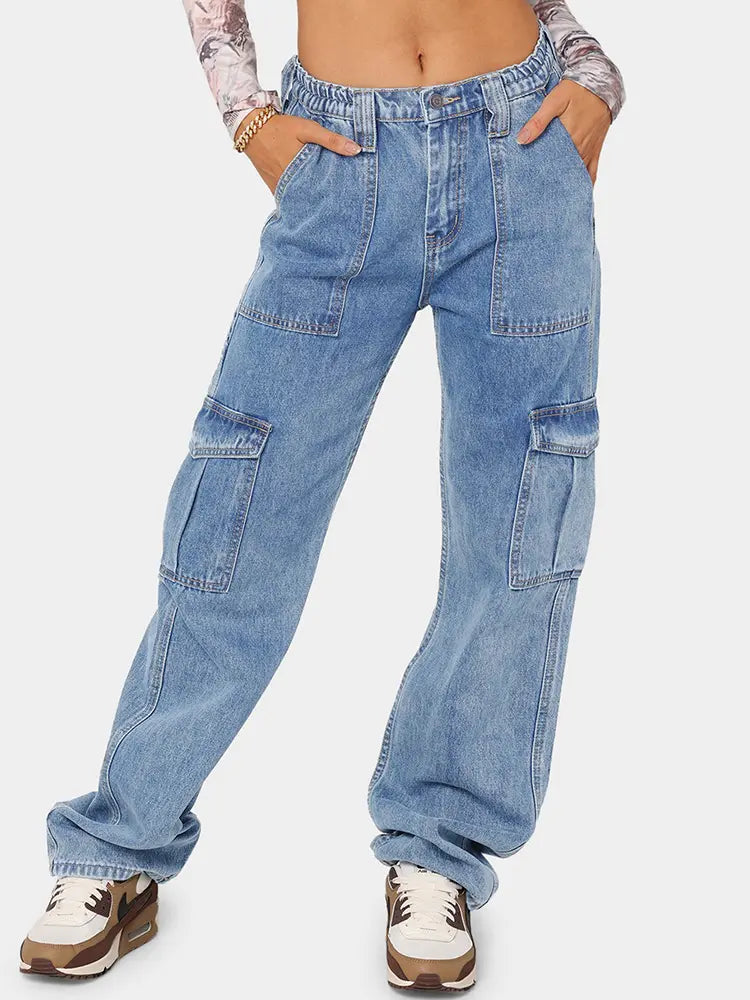 Versatile Elastic Denim Work Pants