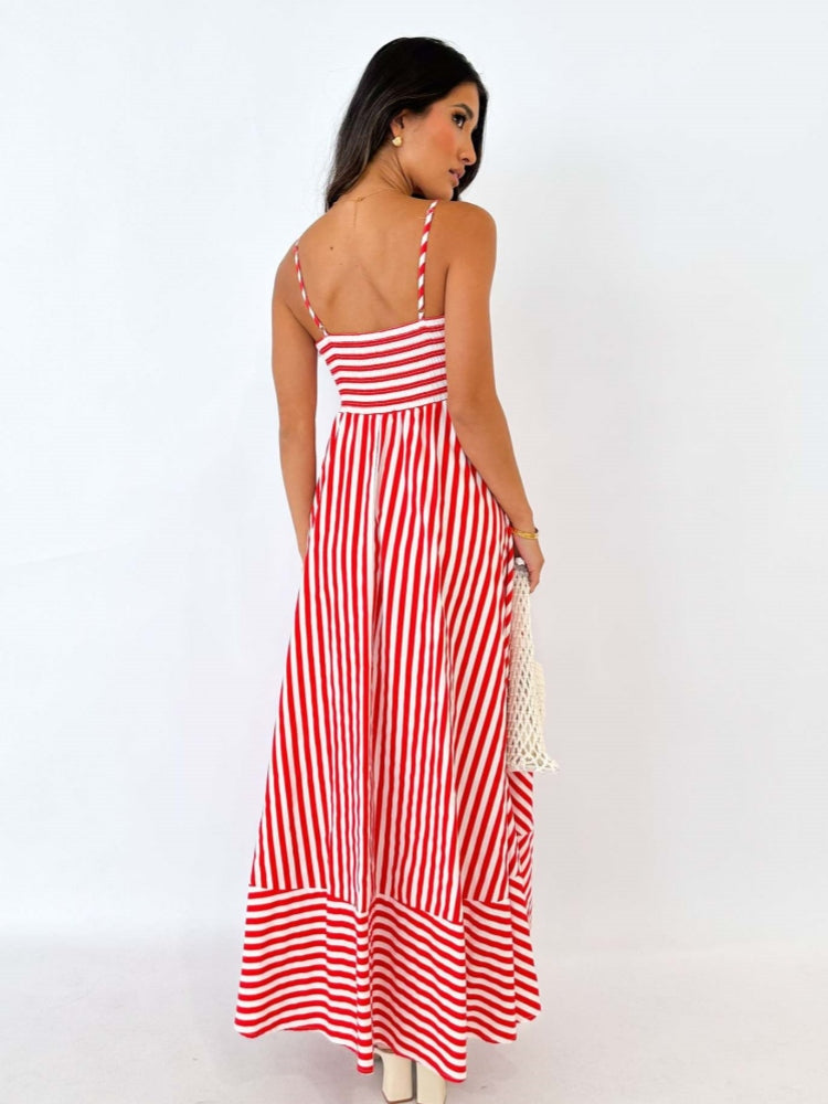 Striped Thin Strappy Midi Dress