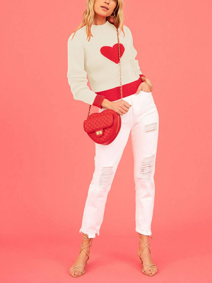 Valentine's Day Heart Pattern Turtleneck Knit Sweater