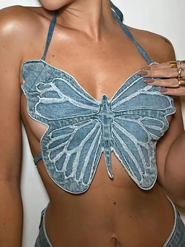 Butterfly Halter Crop Top