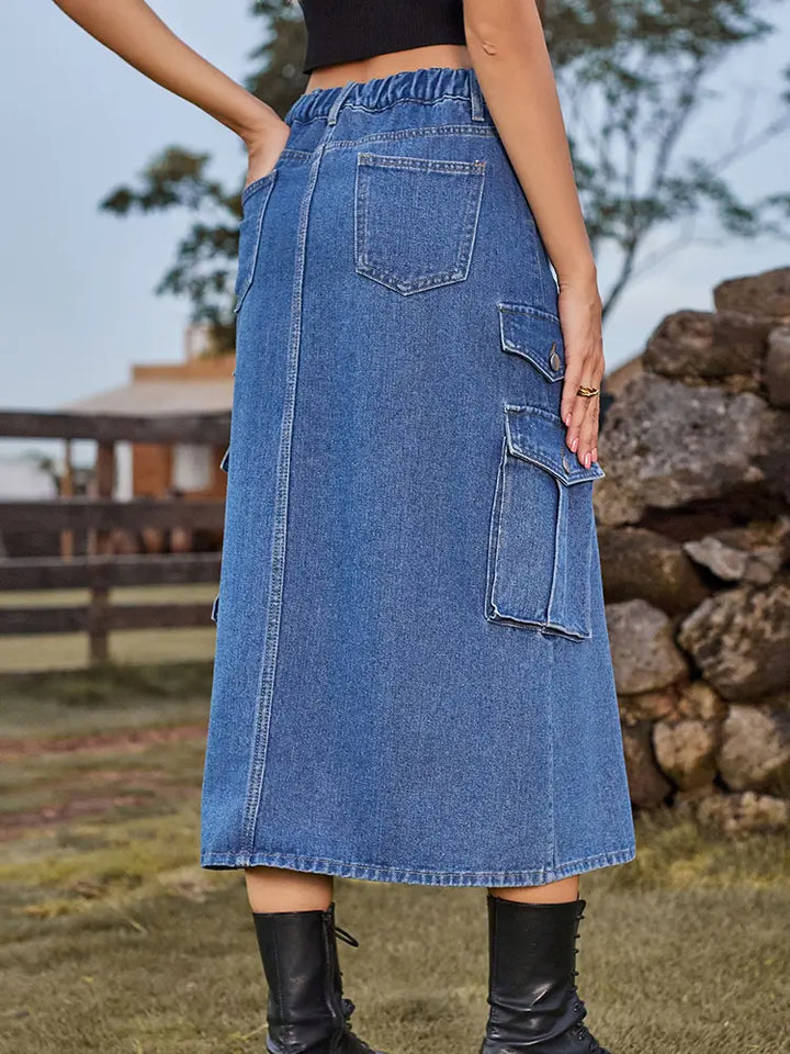 American Style Elastic Waist Denim Skirt