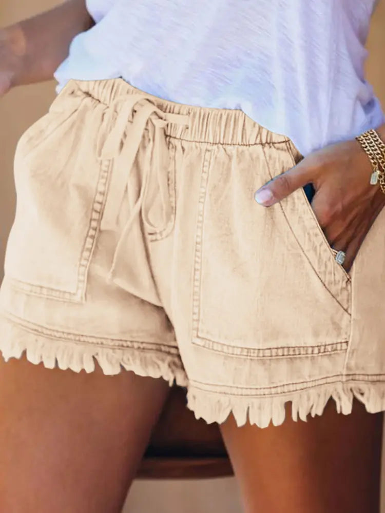 Elastic Waist Casual Denim Shorts