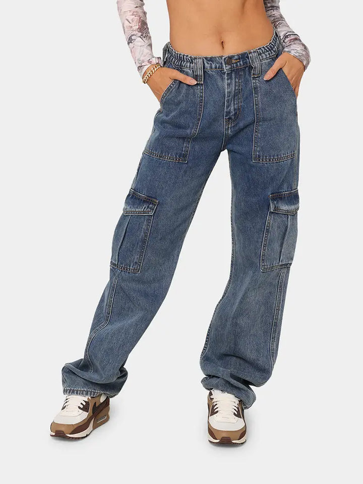 Versatile Elastic Denim Work Pants