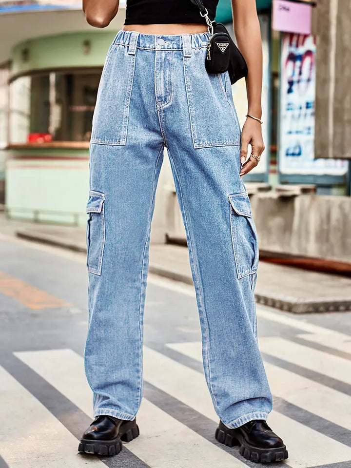 Loose-Fit Denim Side Pocket Trousers