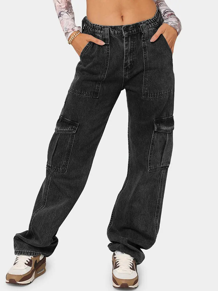 Versatile Elastic Denim Work Pants