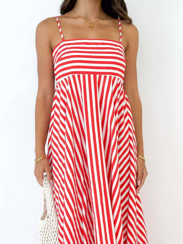 Striped Thin Strappy Midi Dress