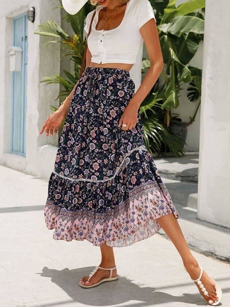 Midnight Meadows Floral Tiered Skirt