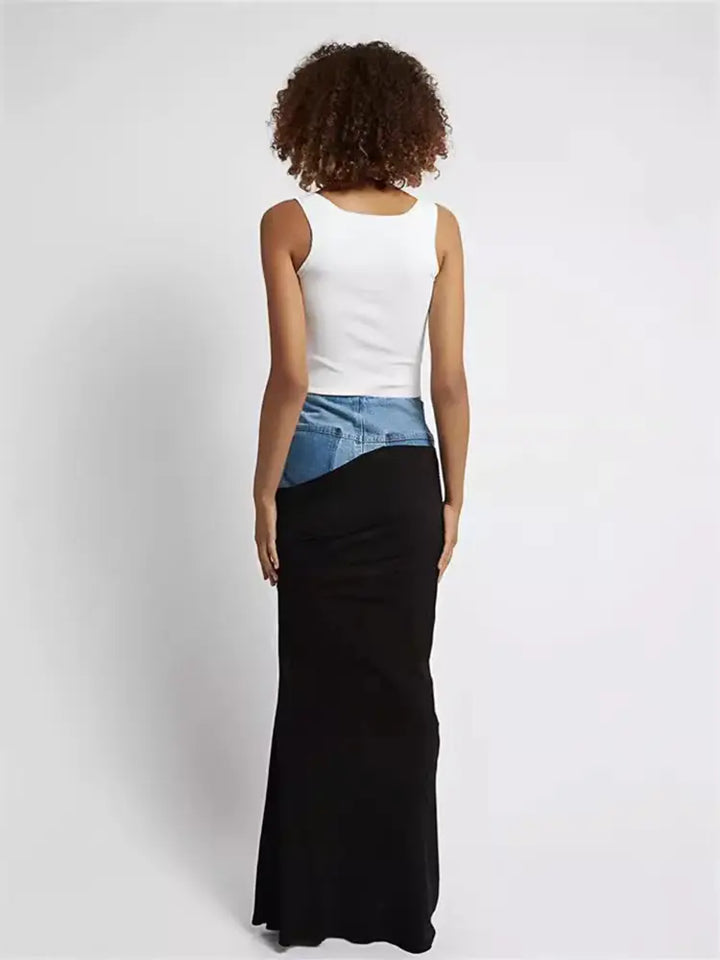 Black Ruched Denim Skirt