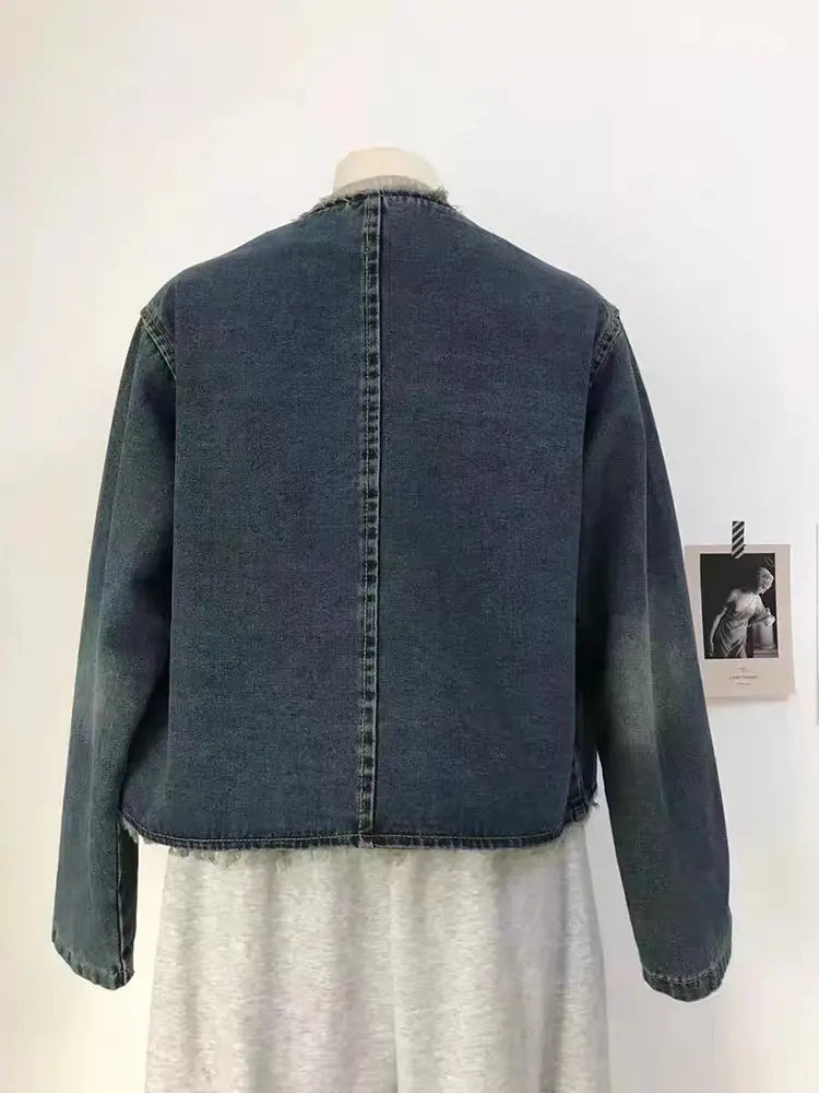 Vintage Round Neck Frayed Denim