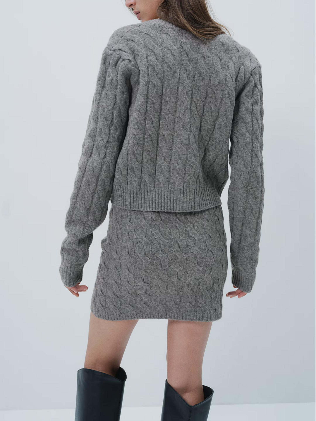 Cable-Knit Cardigan Mini Skirt Set