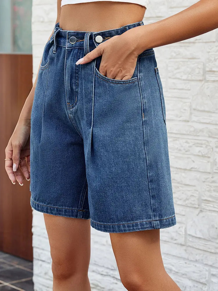 Adjustable Waist Denim Bermuda Shorts