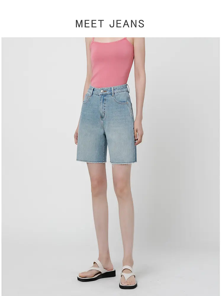 High-Waist Stretch Denim Shorts