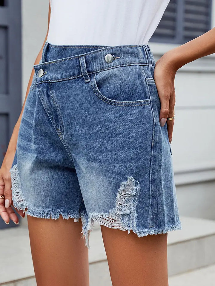 Summer Asymmetrical Fringe Denim Shorts