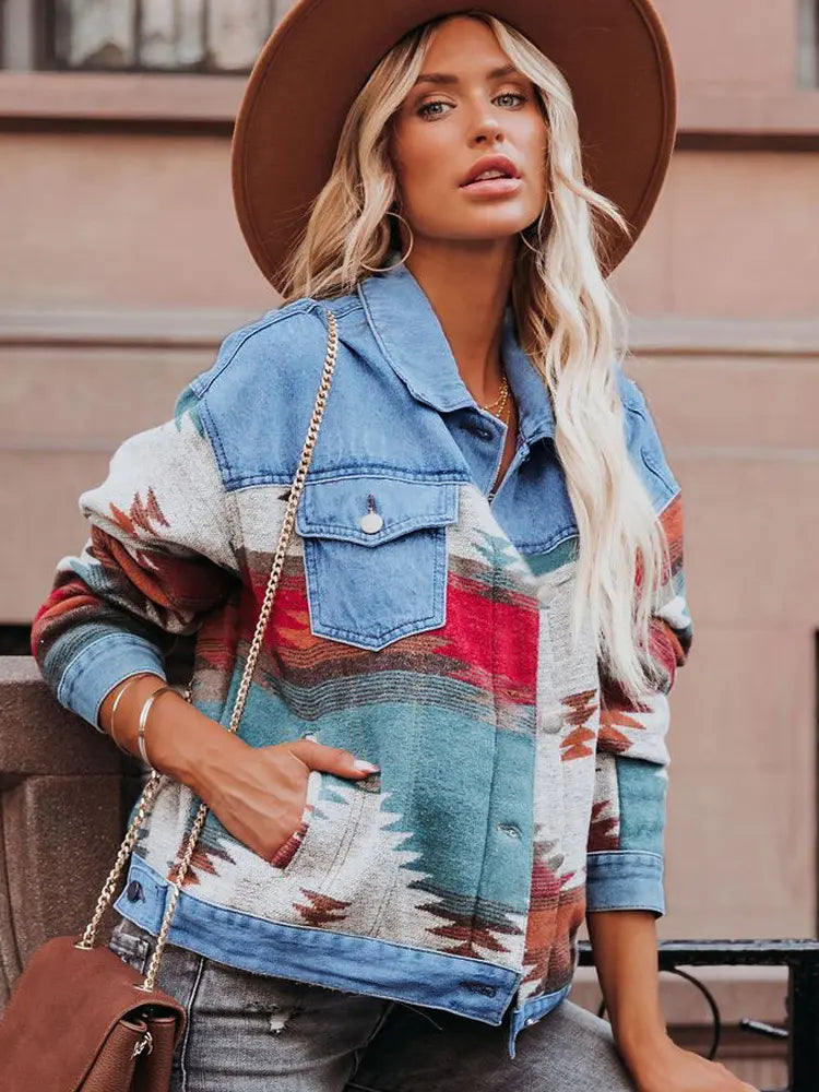 Washed Color-Block Denim Jacket