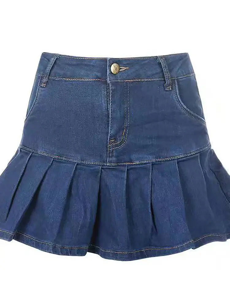 High-Waisted Ruffle Denim Skirt