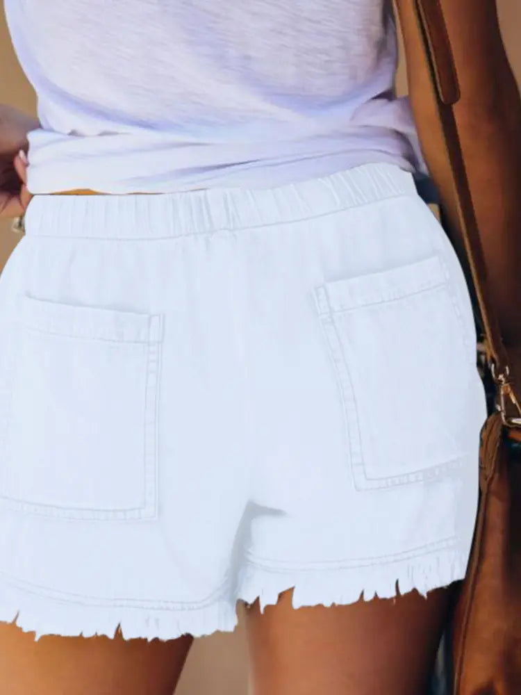 High-Waist Drawstring Slimming Denim Shorts