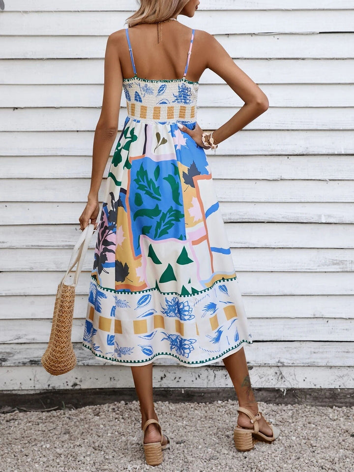 Patchwork Slip Maxi Dress: Abstract Colorful Printed