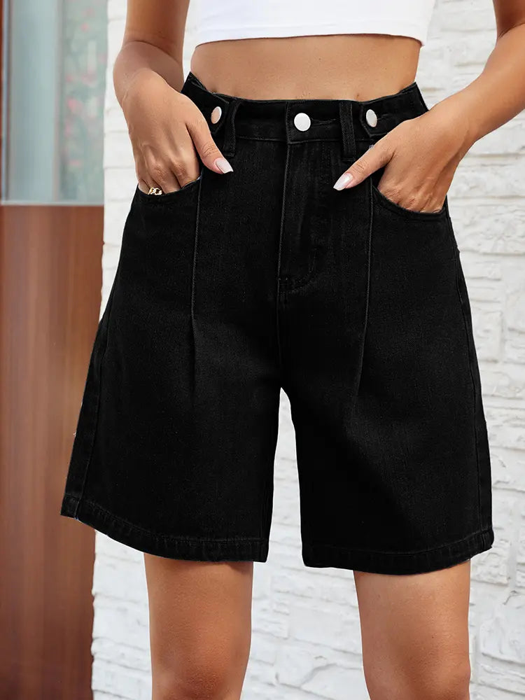 Adjustable Waist Denim Bermuda Shorts