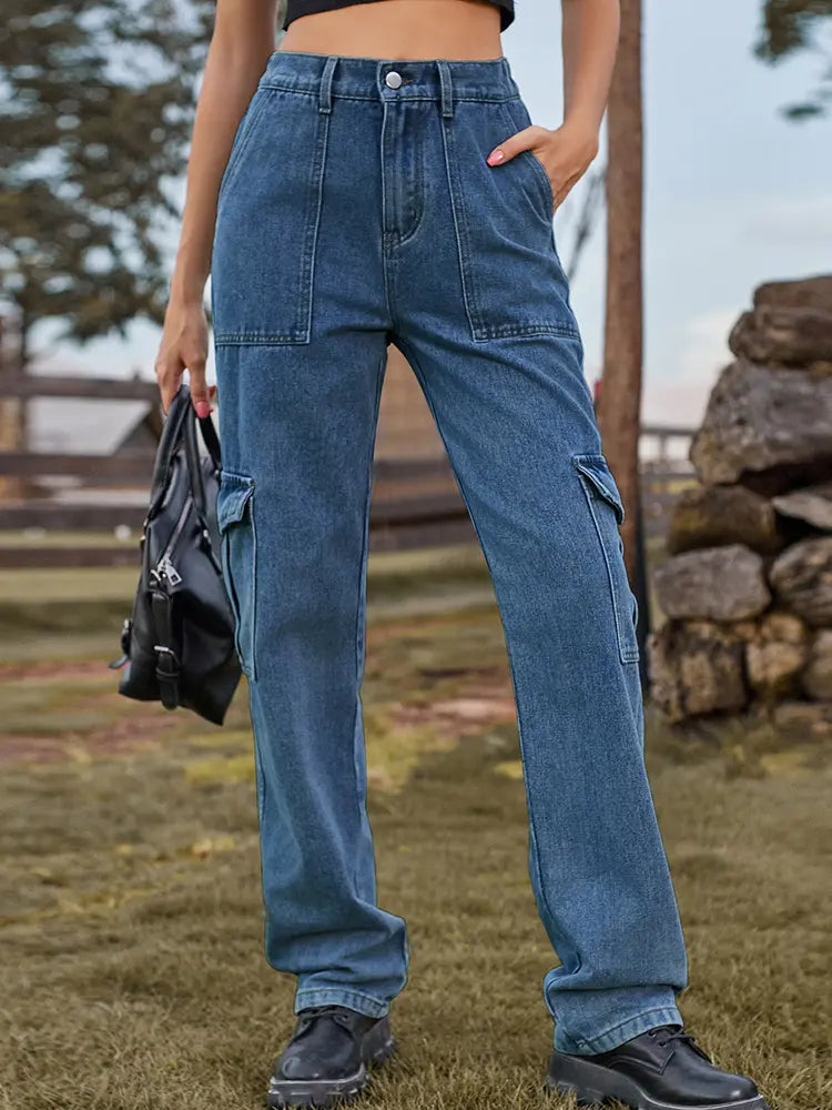 Elastic Waist Utility Denim Pants